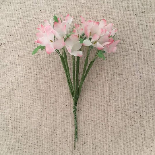 Bundle of 6 Light Pink Fabric Flower Stems ~ Vintage Germany ~ Old Store Stock